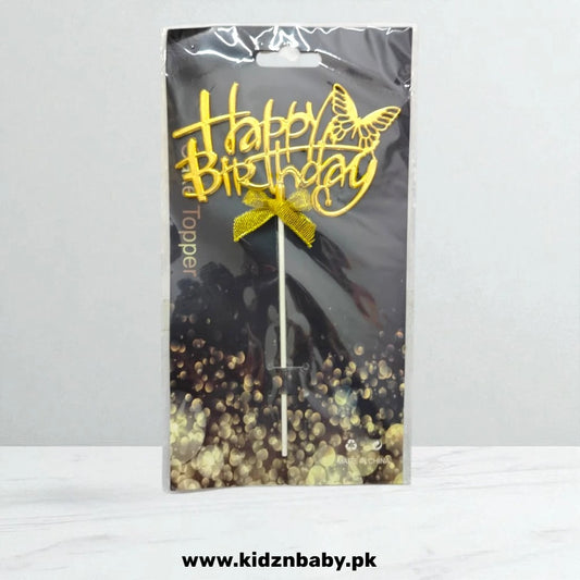 Festive gold glitter Happy Birthday cake topper decoration