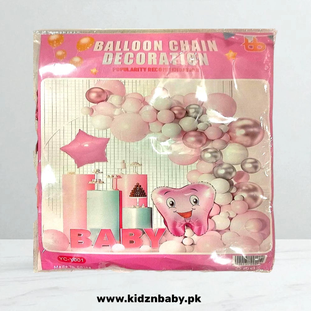 First Tooth baby girl theme combo decoration set with pink balloons and banner
