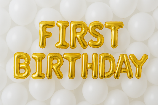 First birthday gold foil letter balloons decoration