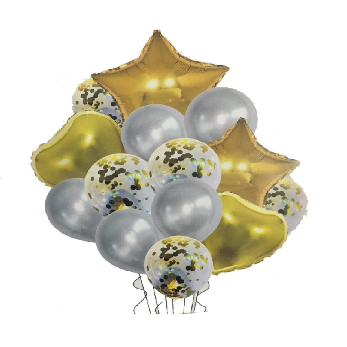 Confetti Latex Star Heart Foil Balloons Set - 14 Pieces