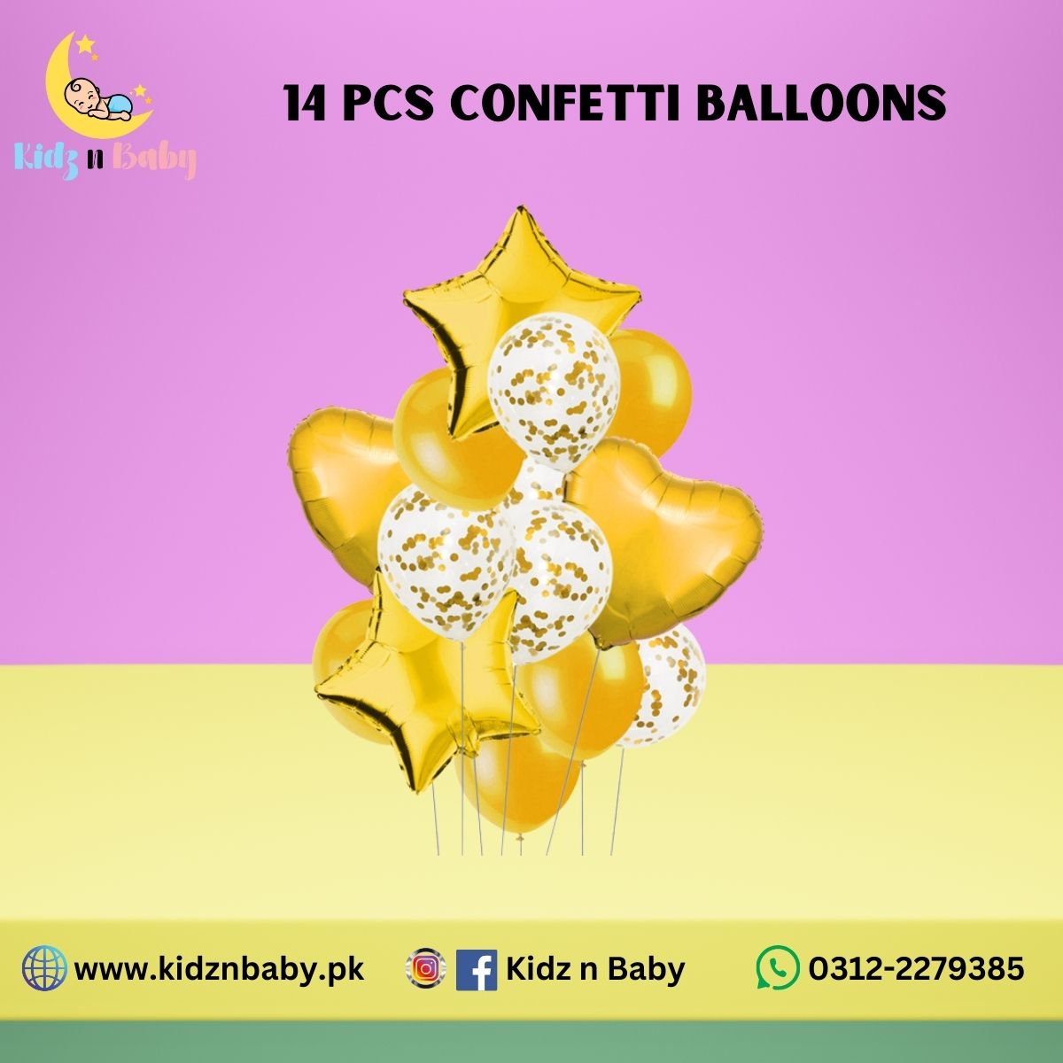 Confetti Latex Star Heart Foil Balloons Set - 14 Pieces