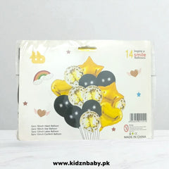 Golden and Black 14 Pieces Confetti Heart and Star Foil Balloons for Party & Event Decoration