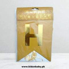 Gold letter 'H' with 'Happy Birthday' banner in packaging on a white background