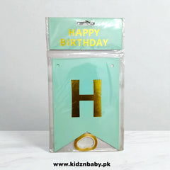 Packaged product with 'Happy Birthday' and letter 'H' on a light green background