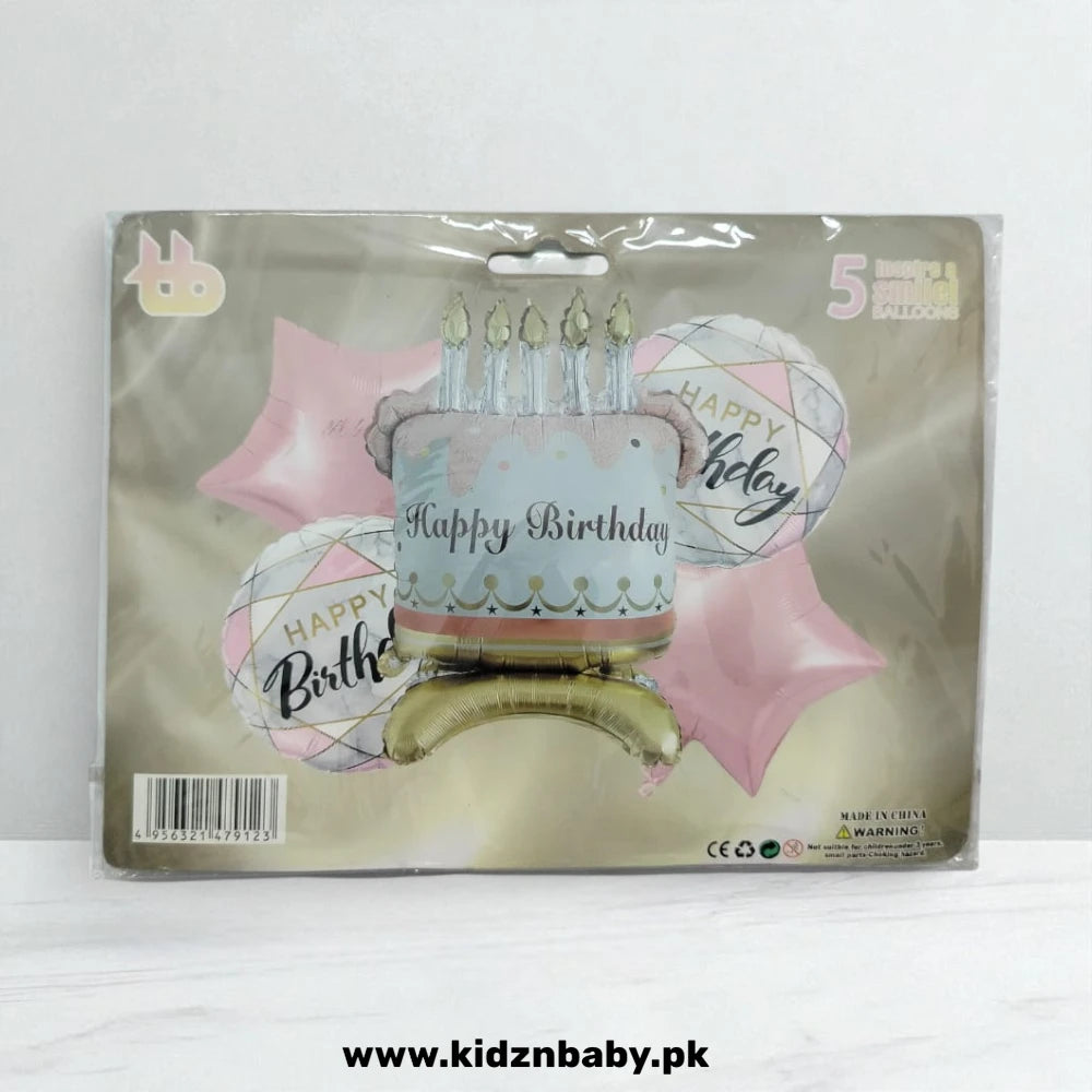 Happy Birthday Brown Cake Foil Balloons Set of 5 for Party Decorations in Pakistan