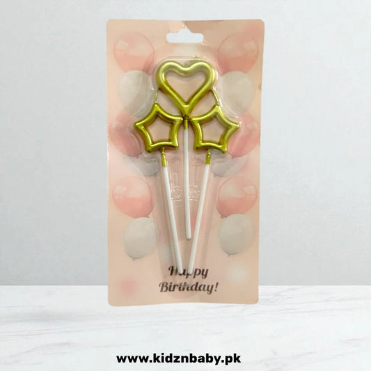 Heart and star shape birthday cake candles in different colors for party decoration in Pakistan