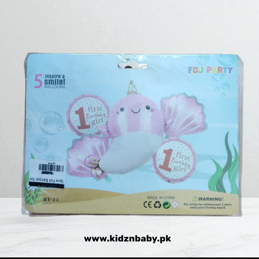 1st Birthday Girl Baby Shark Foil Balloons Set - 5Pcs