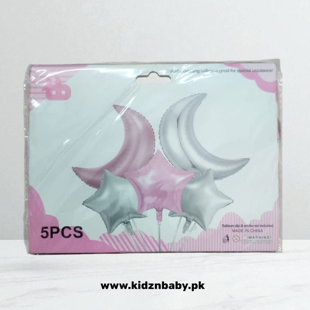Moon Star Foil Balloon Collections Set | Happy Crescent | Pink