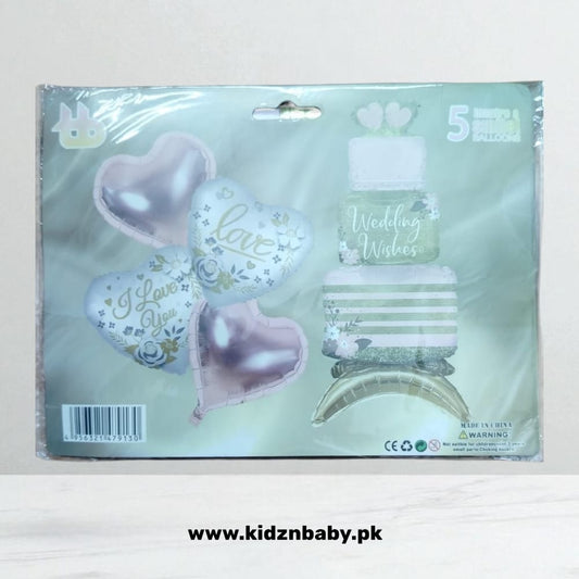 Happy Wedding Brown Cake Foil Balloons - Pack of 5