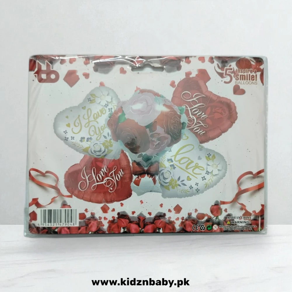 I Love You Flower Theme Balloons Set - 5 Pcs