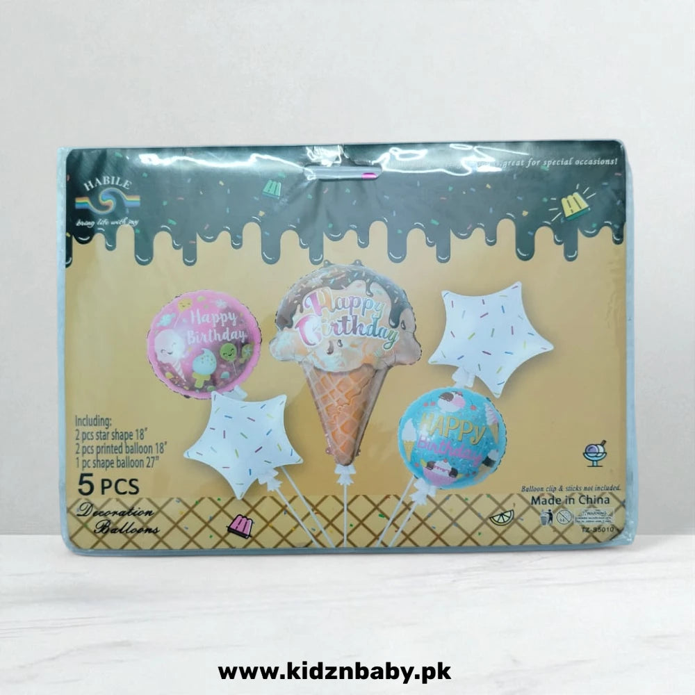 5 Pcs  Ice Cream Party Balloons Set – Decoration Kit