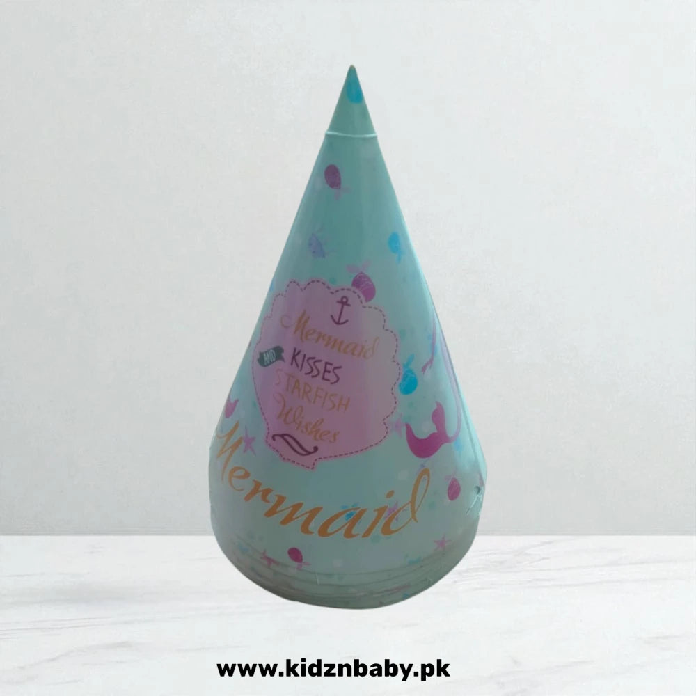 Mermaid theme birthday party cap with scale and tail graphics for celebrations