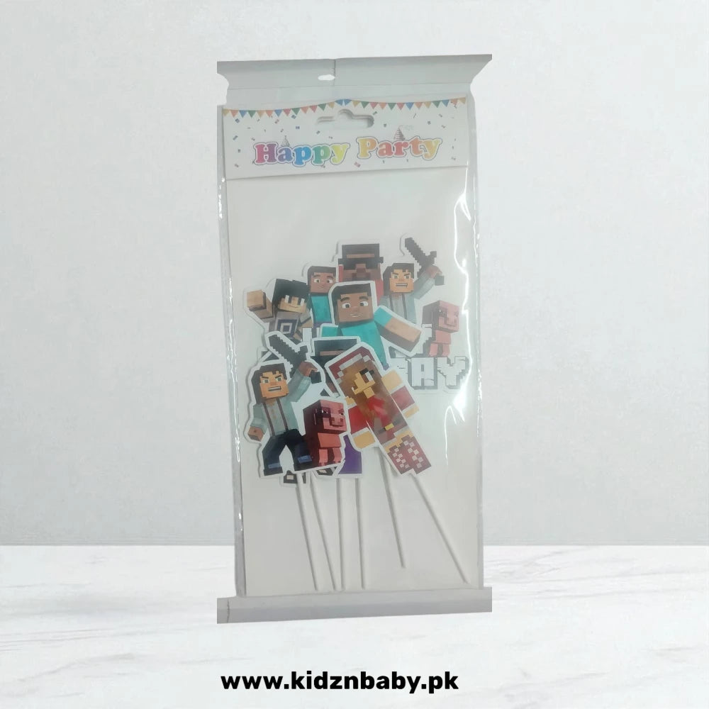 Minecraft theme cake topper set featuring Creeper, TNT, and pixelated sword