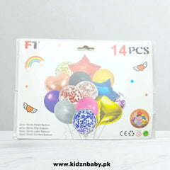 Multicolor 14 Pieces Confetti Heart and Star Foil Balloons for Party & Event Decoration