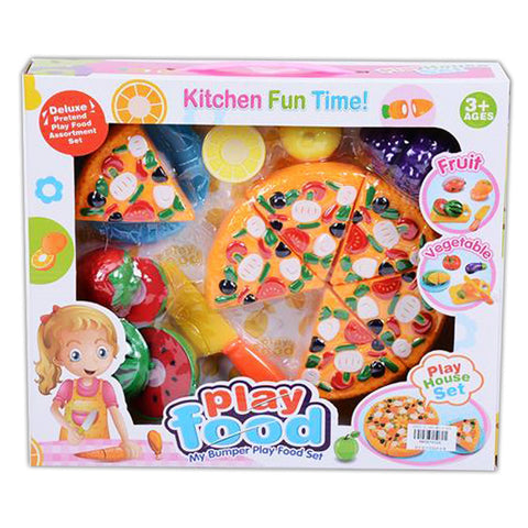 Pizza Cutting Slices Party with Fruits - Pretend Plastic Play Food Set