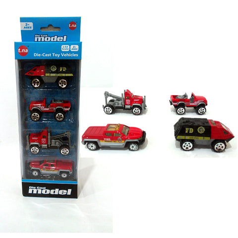 Fire Rescue Vehicles Die Cast Cars Set - 4 Pcs