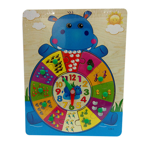 Cute Hippo Time Teaching and Counting - Wooden Board Puzzle