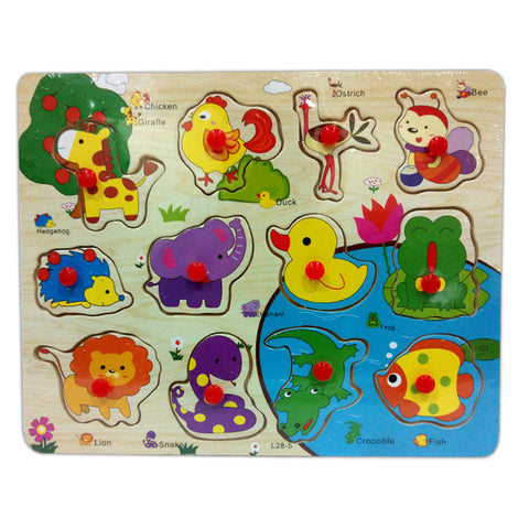 Cute Animal Names Learning Wooden Puzzle for Toddlers