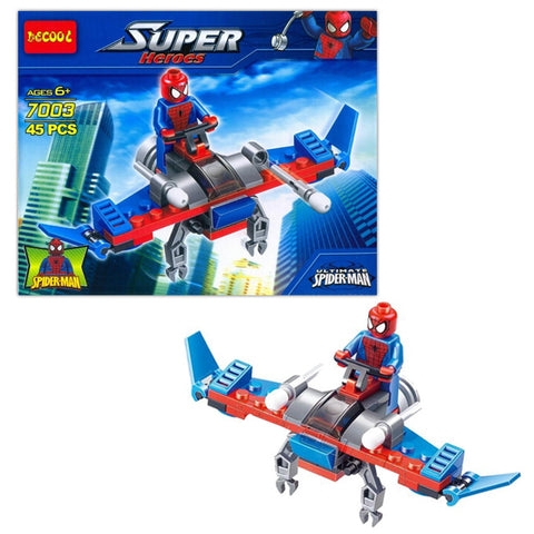 Super Heroes: Spiderman Minifigure with Battle Jet Building Blocks - Decool 7003