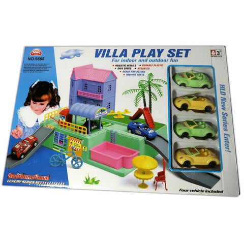 Girl's Doll House Villa with Parking Play set (4 cars included)