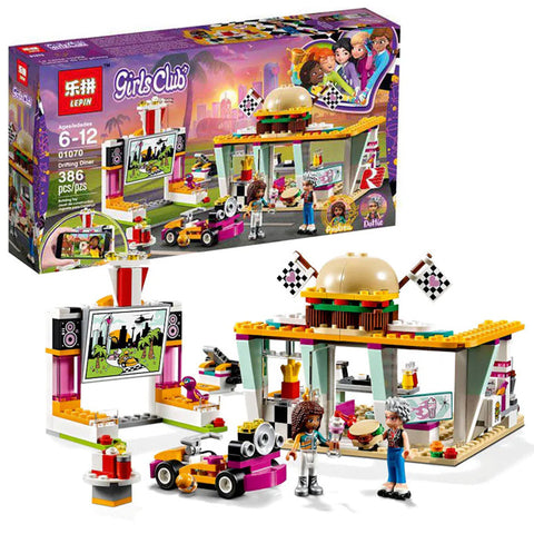 Lepin - Friends: Girls Drifting Burger Diner Race Car and Go-Kart Building Blocks - 01070