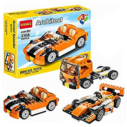 Decool: Architect Creator - 3 in 1 - Orange Sunset Speeder Race Car Building Blocks Set - 3108