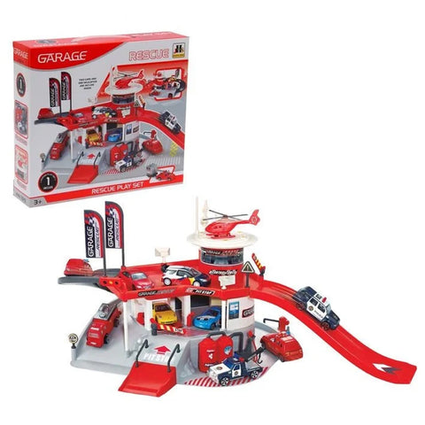 Fire Fighting Rescue Garage Station with Helipad Play Set