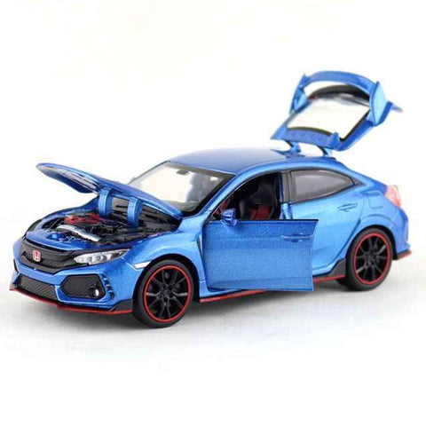 Honda Civic Type-R Racer Die Cast Scale Model Car - Blue - 6 Inches