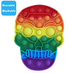 Push Pop Bubble Fidget Spinner Pop It Silicone Toy - 6 inches - Rainbow Skeleton Skull Face