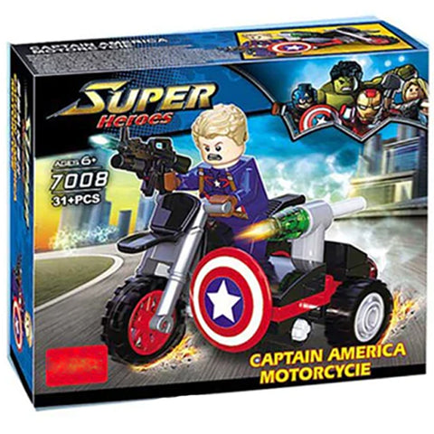 Captain America Motorcycle Super Heroes Building Block 7008 33+Pcs