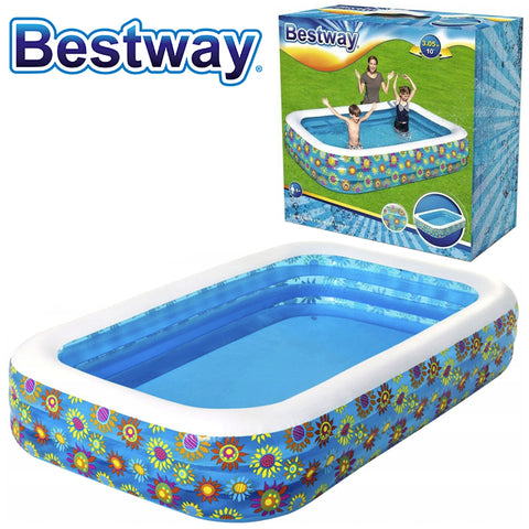 Bestway Play Pool (10 Feet) Rectangular 3-Ring Inflatable Swimming Pool (NO. 54121) – Multi Color