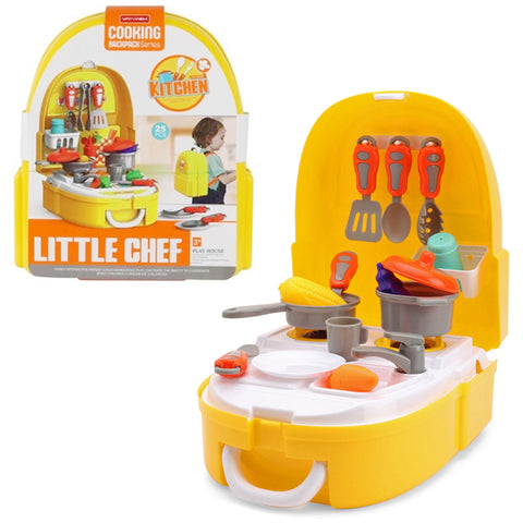 Little Chef Cooking Backpack for Kids - 25 Pieces Set - Kitchen Play House