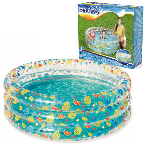 Bestway 51045 Sea Life 3 Ring Transoapernt Pool Kids Inflatable Tub Swimming Pool