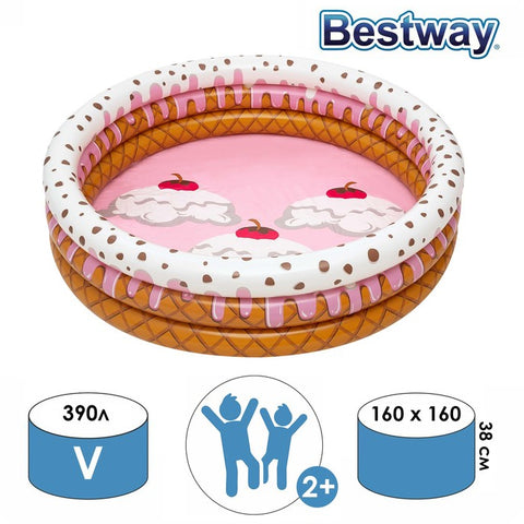 Bestway 51144 Inflatable Ice Cream Pool 3 Ring Kiddie Swimming Pool 5 Ft For Kids Sundae Funday Summer Season Pools Party With Inflatable Pool Family Fun Indoor &amp; Outdoor Kids Water Games Swim Play Bath Pool &amp; Swimming Pool For Toddler &amp; Kid