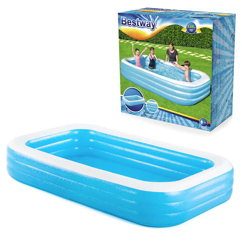 Bestway 54009 Inflatable Large Kids &amp; Family Swimming Pool 10 foot Summer Season Pools Party With Inflatable Vinyl Deep Swimming Pool with 22 Inch depth 6 foot width &amp; 10 ft length