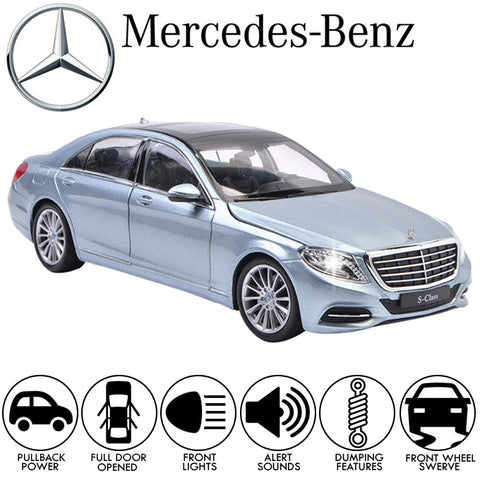 Mercedess-Benz S-Class Alloy Children's Sports Model Car Die-Cast Metal Toy Car - 1:24 Scale - Lights &amp; Sound Vehicle - Grey