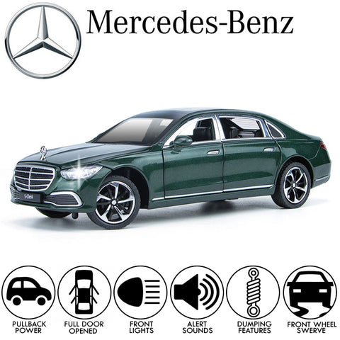 Mercedess-Benz S-Class Alloy Children's Sports Model Car Die-Cast Metal Toy Car - 1:24 Scale - Lights &amp; Sound Vehicle - Green