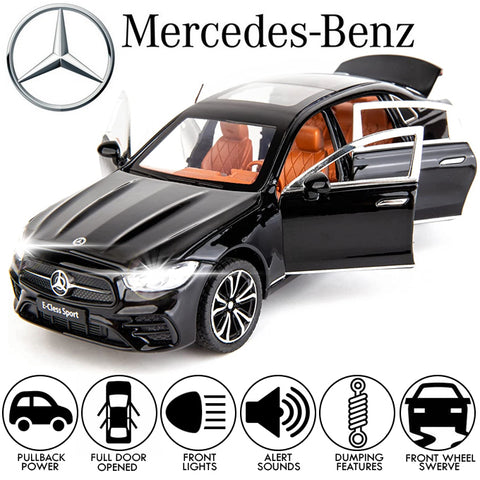 Mercedess-Benz E-Class Alloy Children's Sports Model Car Die-Cast Metal Toy Car - 1:24 Scale - Lights &amp; Sound Vehicle - Black