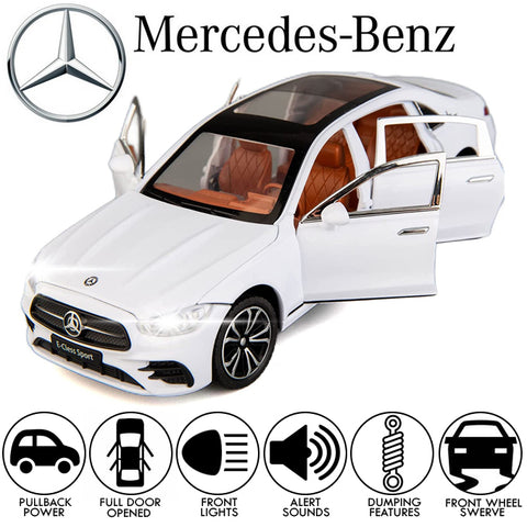 Mercedess-Benz E-Class Alloy Children's Sports Model Car Die-Cast Metal Toy Car - 1:24 Scale - Lights &amp; Sound Vehicle - White