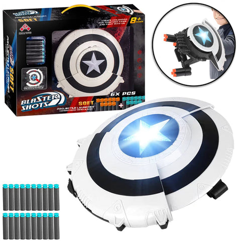 Captain America Shield Launcher - Shield Dart Shooter Toy With Nerf 6 Darts - Pull Handle Expand Game Toygun for Kids - Multicolor