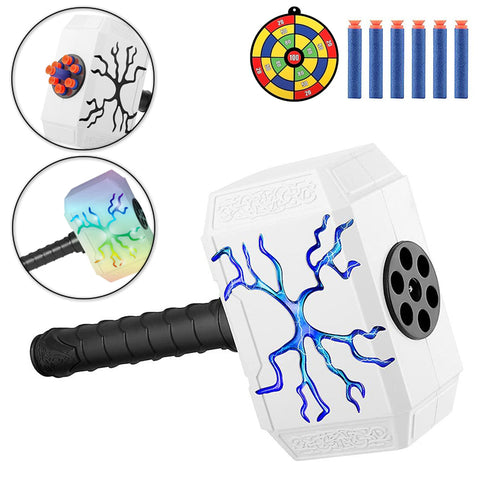 Thor Hammer Darts Shooter With Lights and Music Toys for Kids - Includes 6 Soft Darts