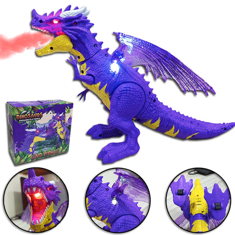 Smoke Dragon Toy With Lights &amp; Sound - Movable Neck and Tyre - Operated Battery - Purple