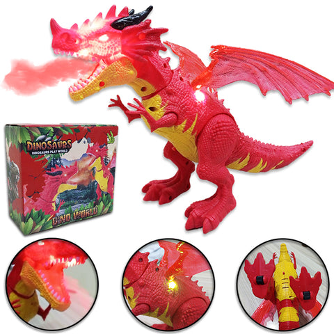 Smoke Dragon Toy With Lights &amp; Sound - Movable Neck and Tyre - Operated Battery - Red