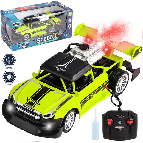 Remote Control Rock Monster Car with Lights &amp; Flame Spray Function Stunt Car - 1:20 Scale - Four Channel - Operated Battery - Green