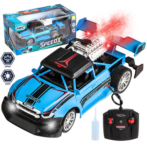 Remote Control Rock Monster Car with Lights &amp; Flame Spray Function Stunt Car - 1:20 Scale - Four Channel - Operated Battery - Blue