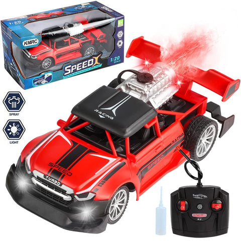 Remote Control Rock Monster Car with Lights &amp; Flame Spray Function Stunt Car - 1:20 Scale - Four Channel - Operated Battery - Red