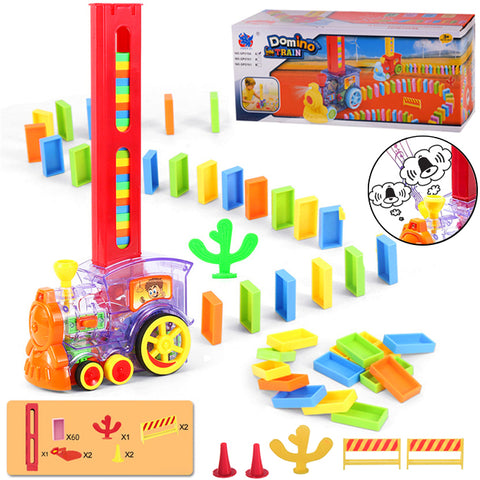 Domino Train Toy Set with 60 Pcs Colorful Dominoes Game Building Blocks Educational Boys Girls Children's Toys Gifts