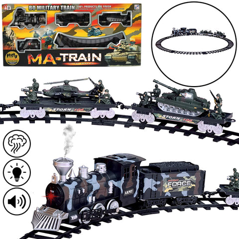 Military Electric Train Track Set With Train Sound and Lights and Real Smoke Effect - Circle Track Set - Operated Battery