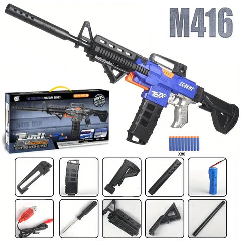 M416 Nerf Soft Darts Rechargeable Electric ToyGun 96 cm - Blue