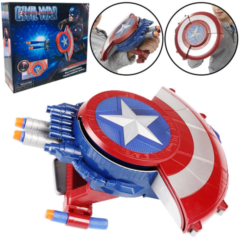 Marvel Avengers Captain America Darts Shooter Shield Launcher Manual Reload Toys For Boys - Blue